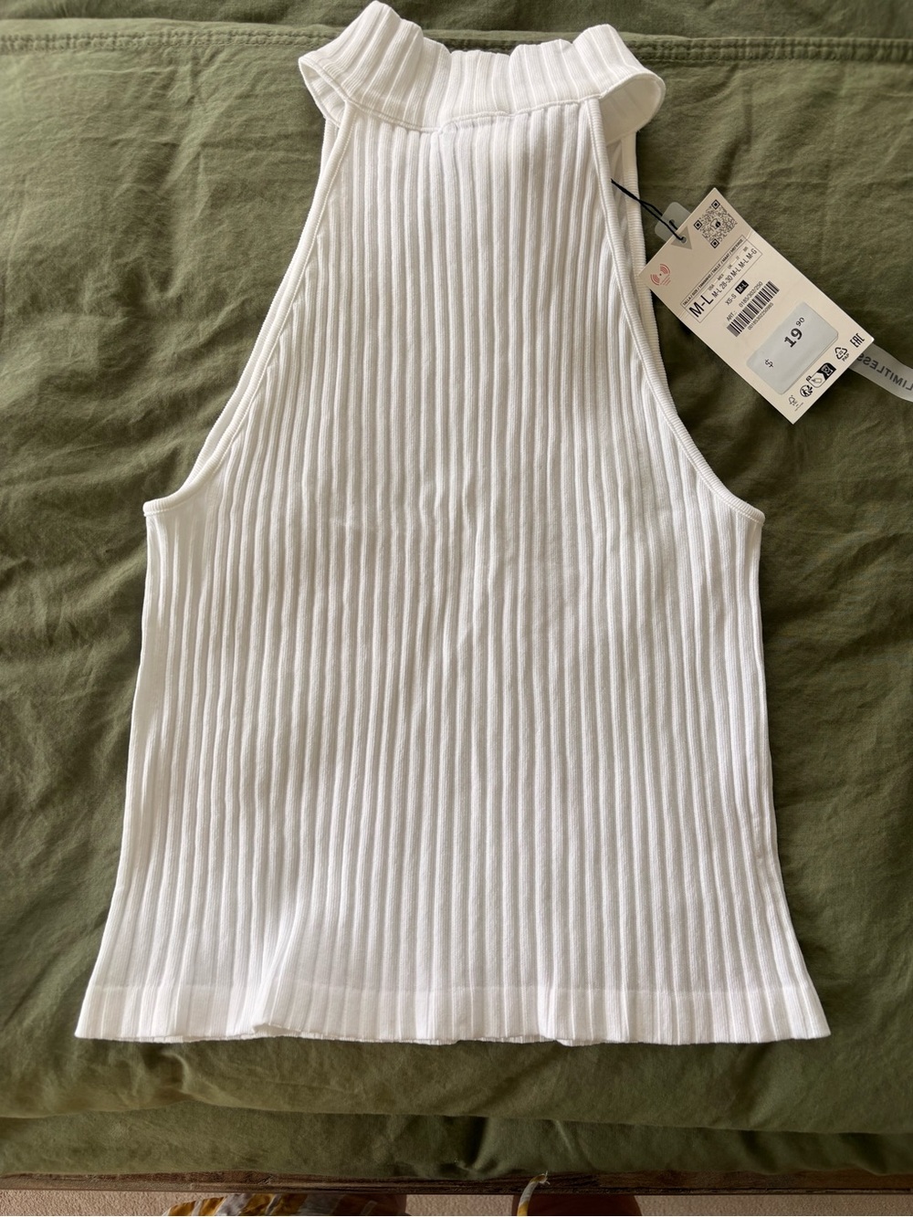 Zara White Ribbed High Neck Sleeveless Tank